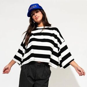 Dressed in LALA Ozzy Black & White Striped Cropped Tee